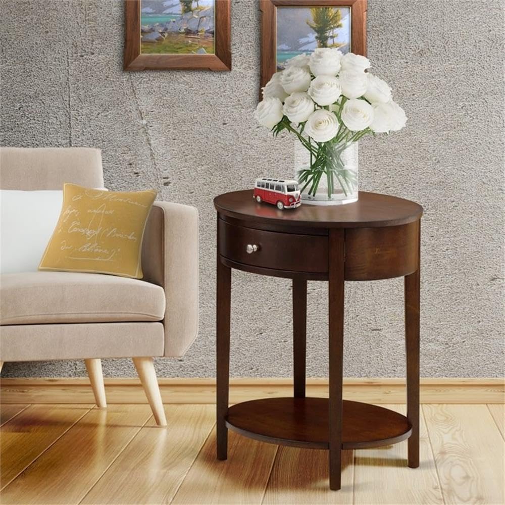 East West Furniture HI-0M-ET Wood End Table with 1 Mid Century Modern Drawer, Stable and Sturdy Constructed - Antique Mahogany Finish